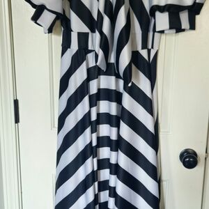 Black & White Diagonal Stripe Midi Dress